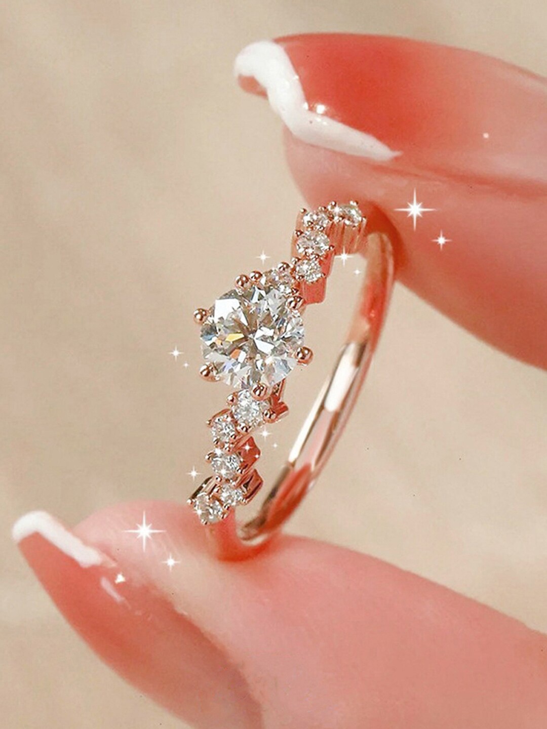

Jewels Galaxy Rose Gold Plated AD-studded Adjustable Finger Ring