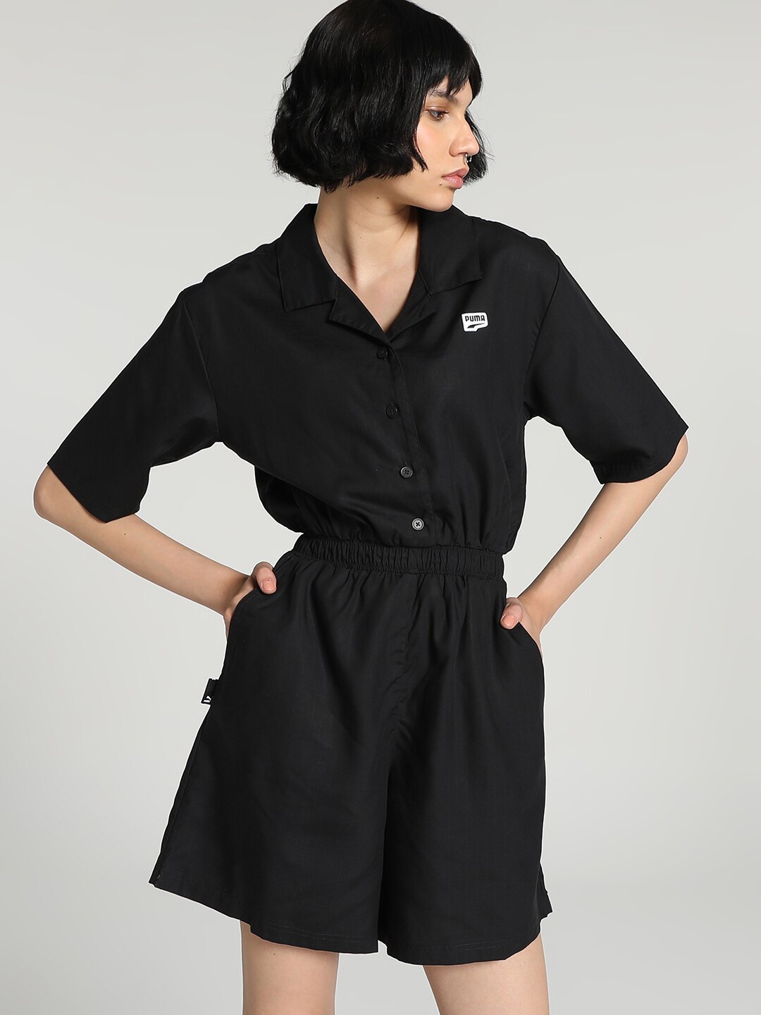 

Puma Download Lapel Collar Jumpsuit, Black