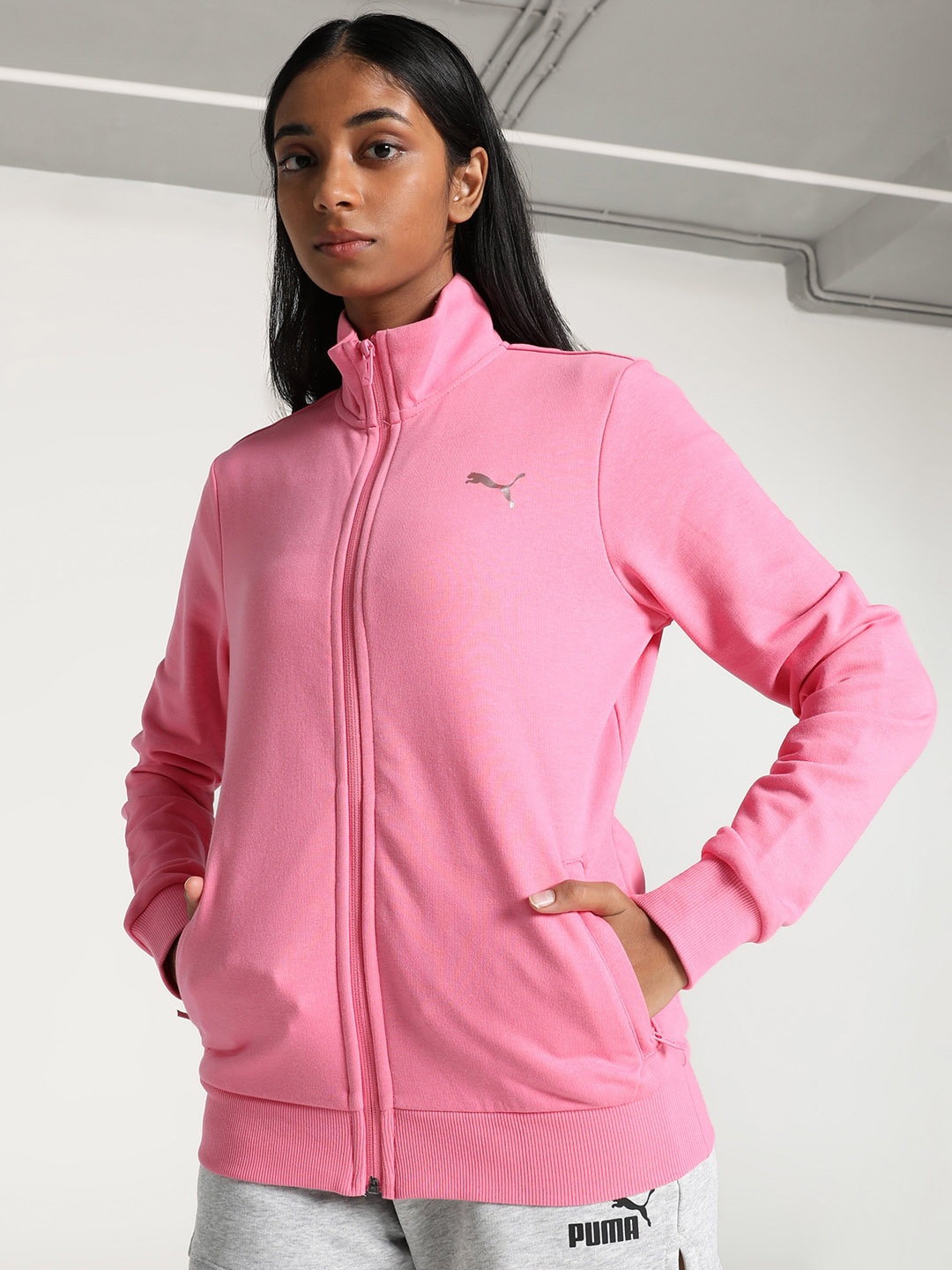 

Puma Zippered Terry Regular Fit High Neck Zippered Terry Sporty Jackets, Pink