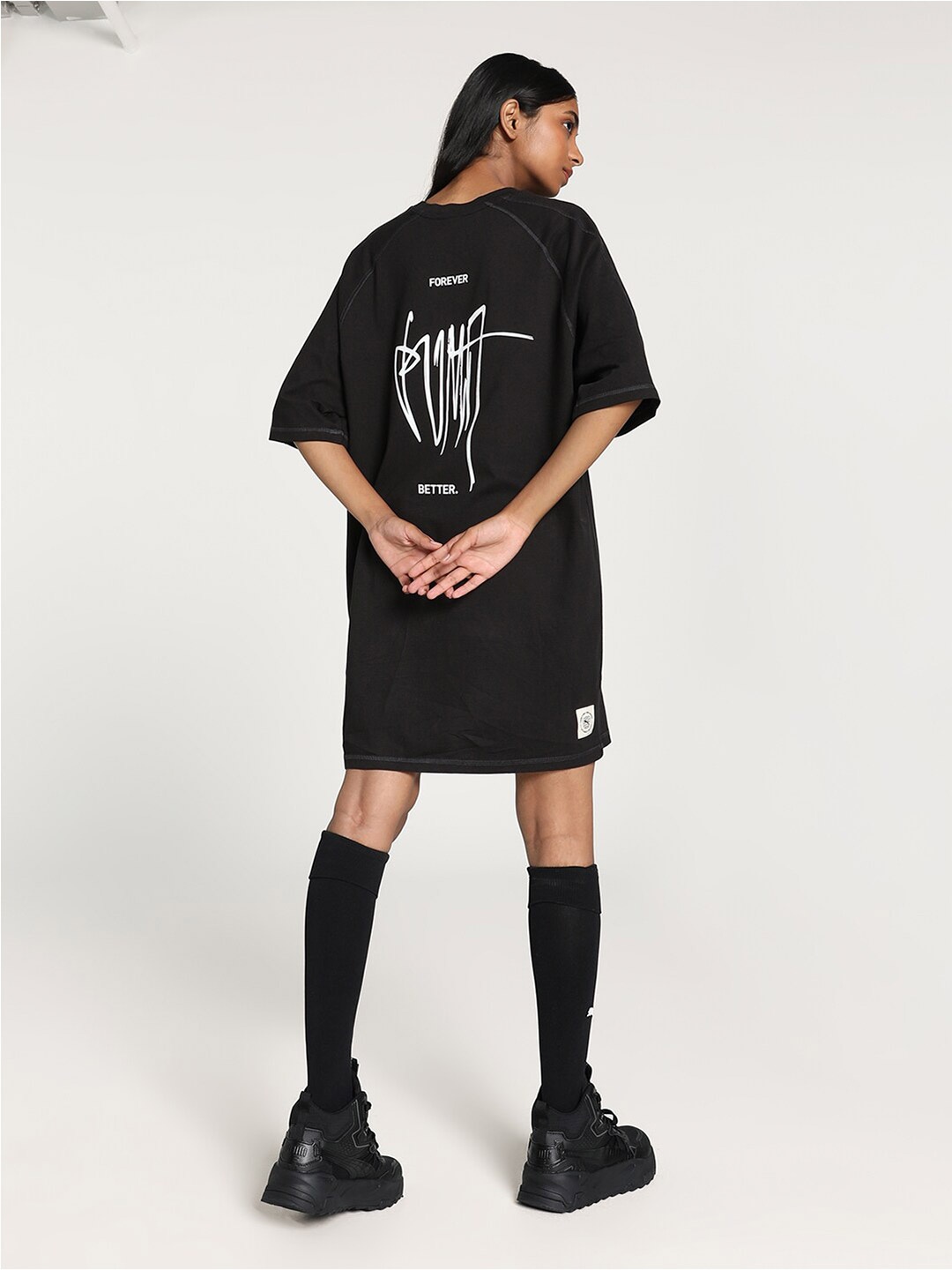 

Puma Classics Typography Printed Relaxed fit Cotton T-Shirt Dresses, Black
