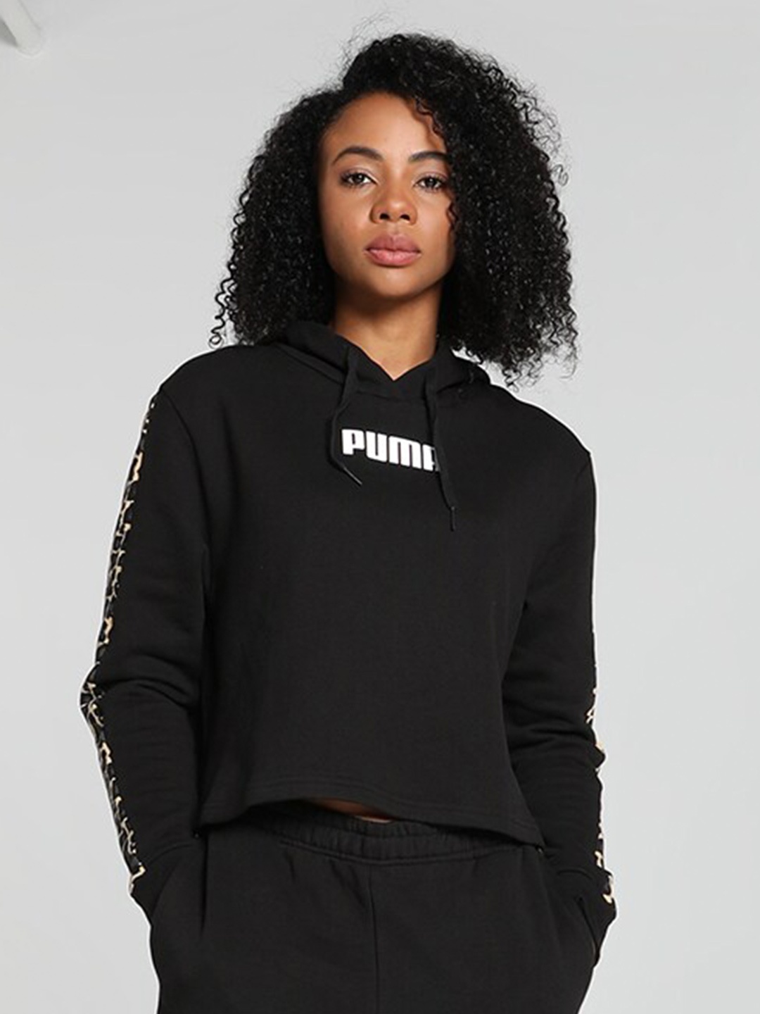 

Puma Hooded Cotton Crop Sweatshirt, Black