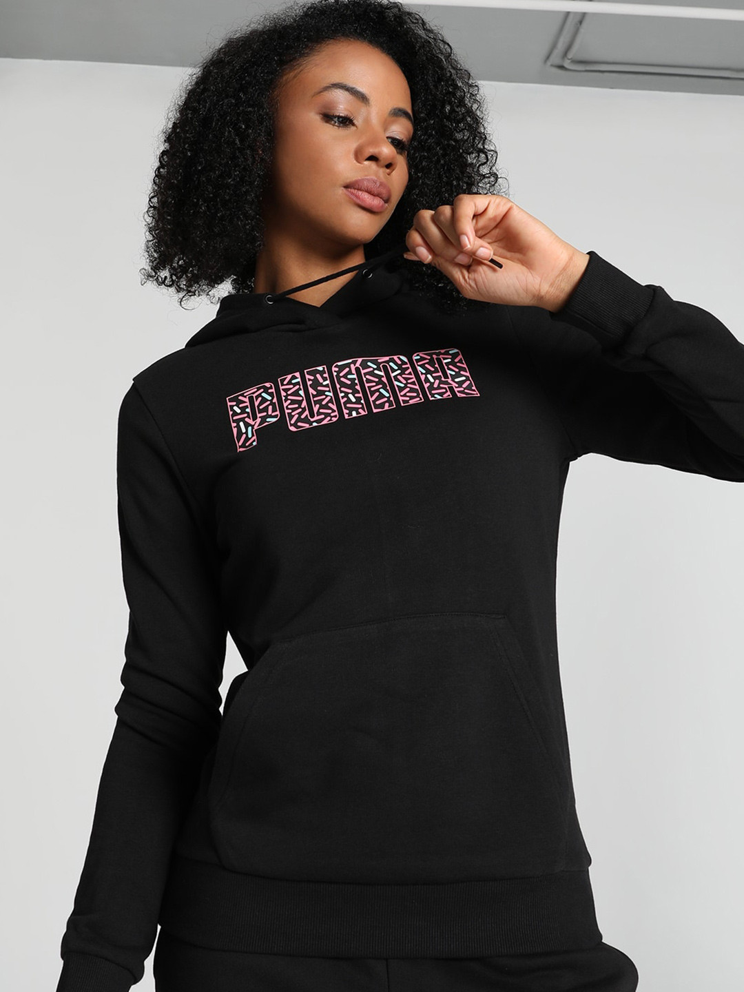 

Puma Printed Cotton Hooded Sweatshirt, Black