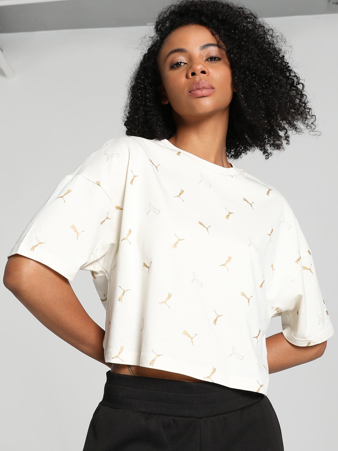 

Puma Printed Cotton T-Shirt, Cream