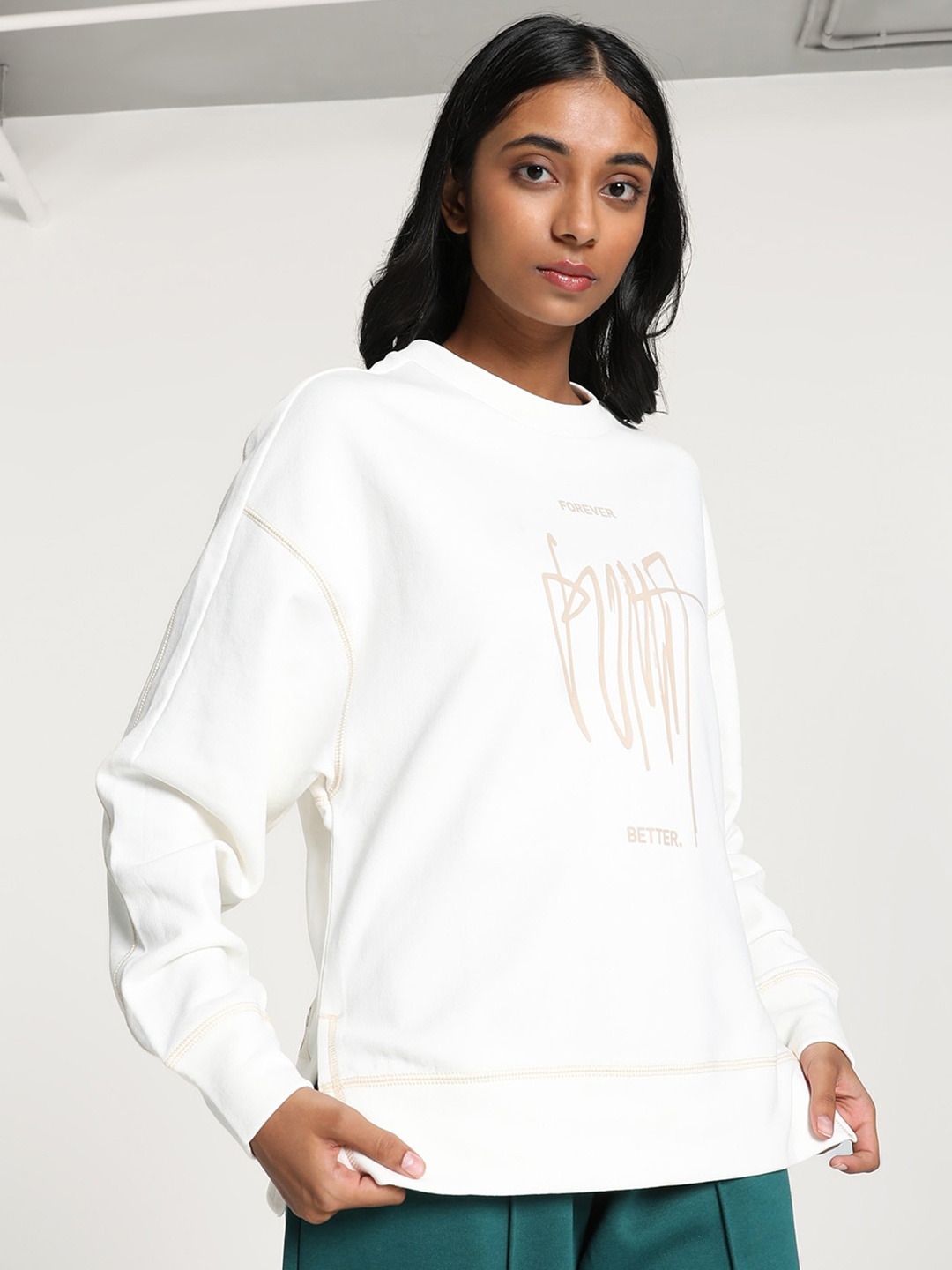 

Puma Classics Printed Cotton Round Neck Sweatshirt, White