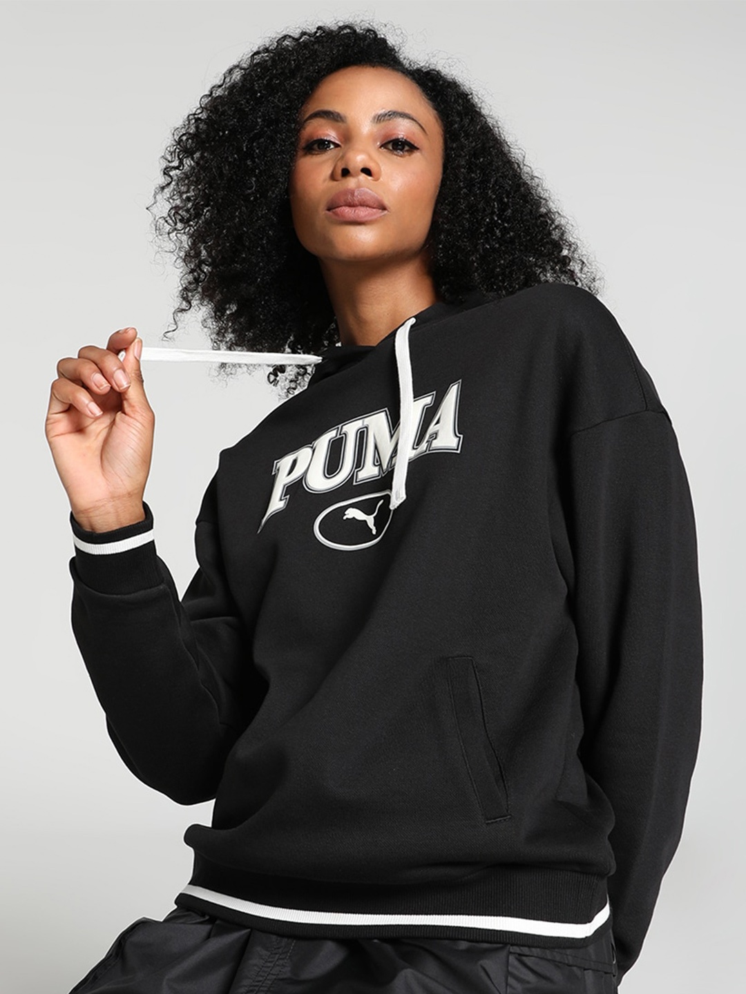 

Puma Squad Printed Cotton Hooded Sweatshirt, Black