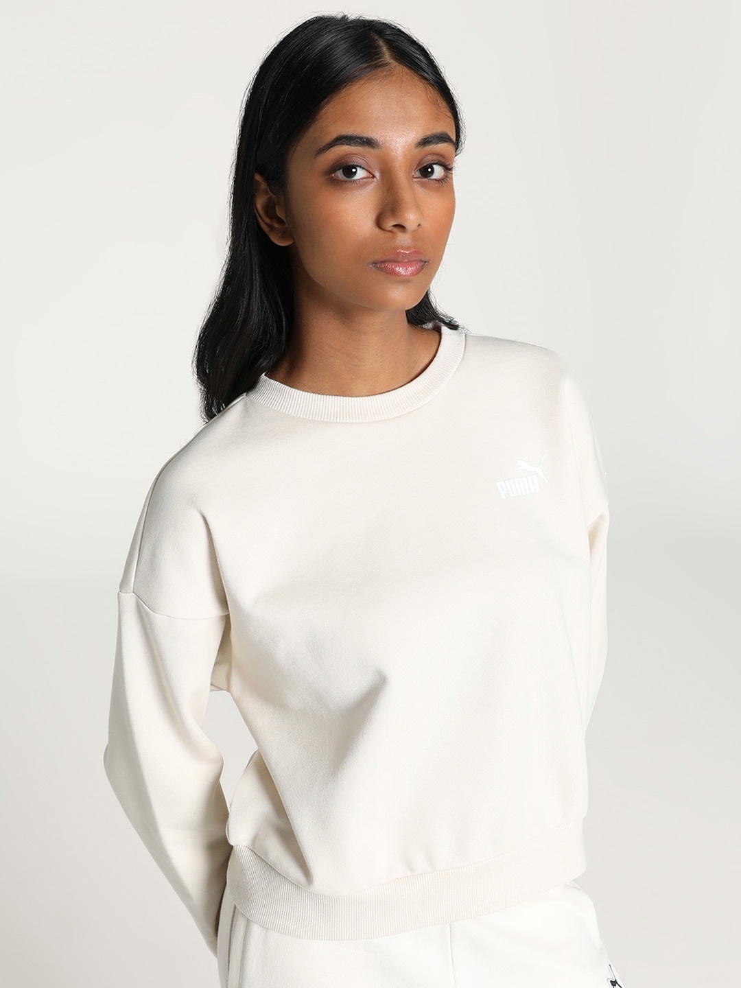 

Puma Cotton Relaxed-Fit Round Neck Sweatshirt, White