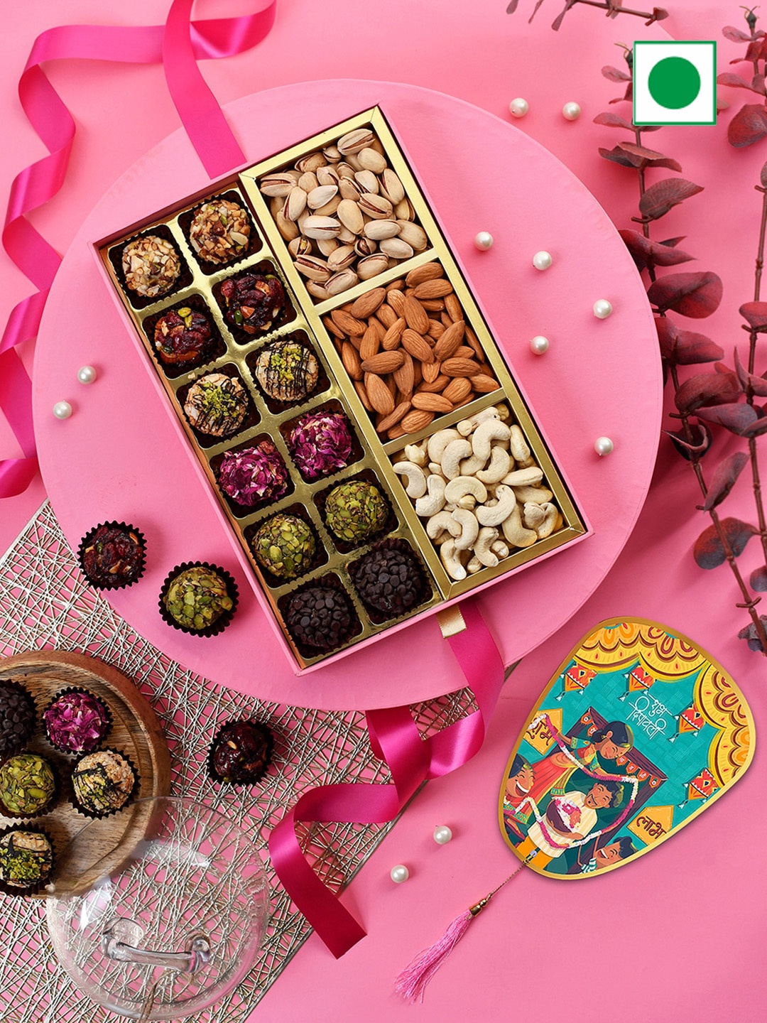 

RawFruit Diwali Assorted Sweets Ladoo Dry Fruits Gifts - 900gms, Pink