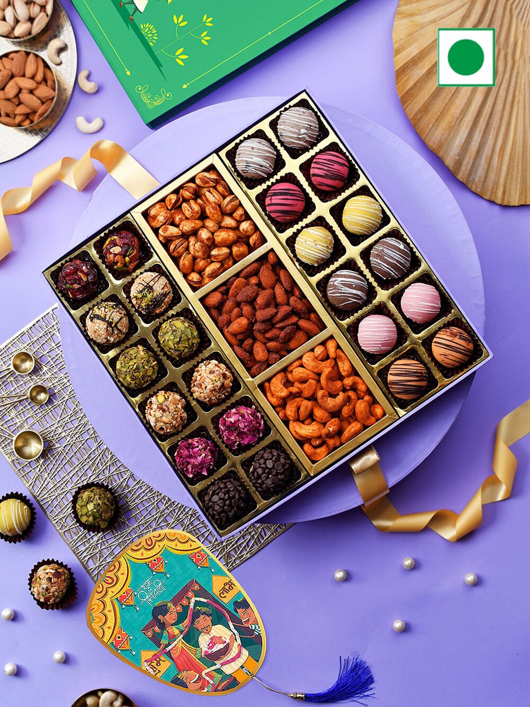 

RawFruit Diwali Assorted Sweets Dry Fruit & Marzipan Gifts - 1350 gms, Purple