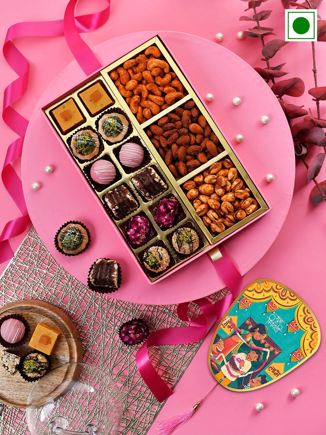 

RawFruit Diwali Assorted Sweets & Roasted Dry Fruits - 900gms, Pink