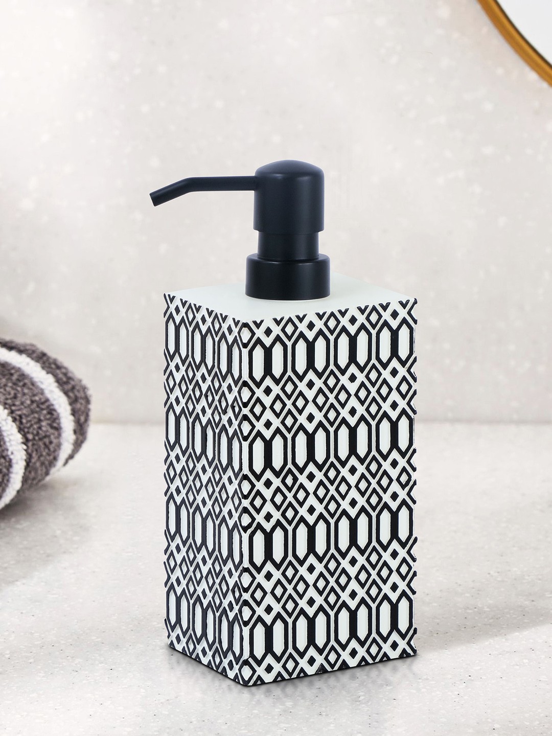 

OBSESSIONS Black & White Matte Geometric Printed Soap Dispenser 320 ml