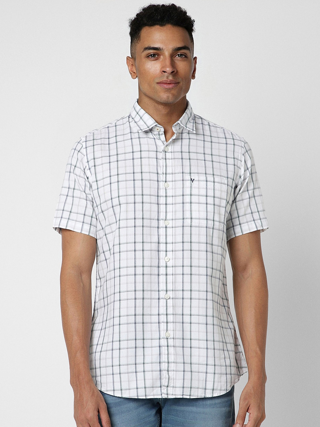

Van Heusen Sport Slim Fit Checked Pure Cotton Casual Shirt, White