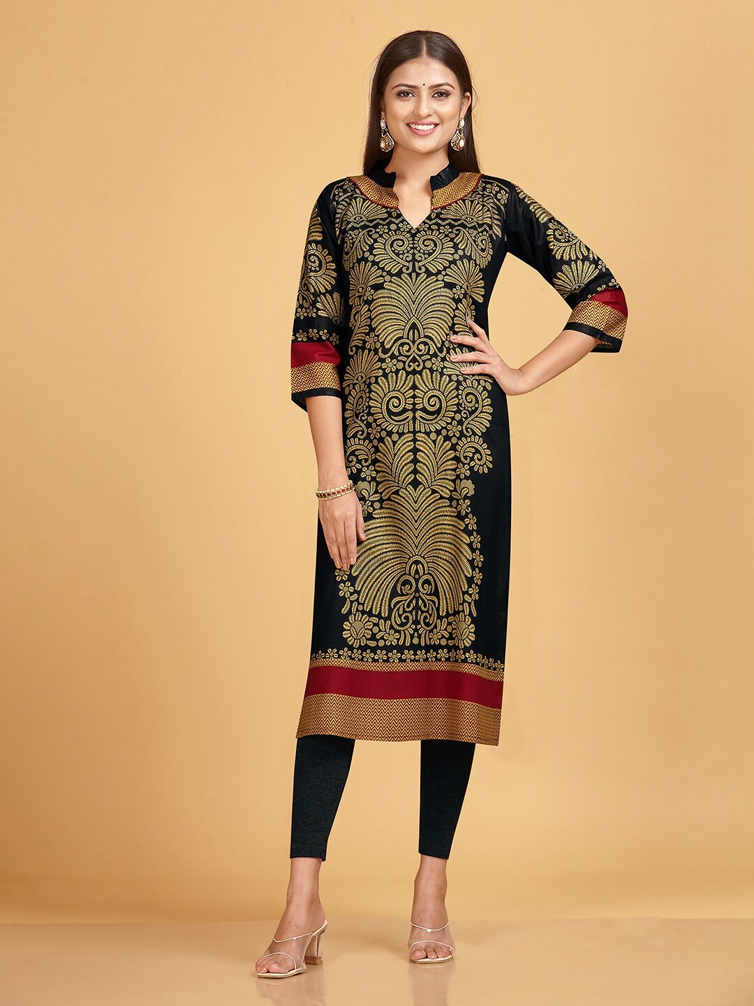 

SHANVIKA Ethnic Motifs Printed Pure Cotton Kurta Fabric Unstitched Dress Material, Black