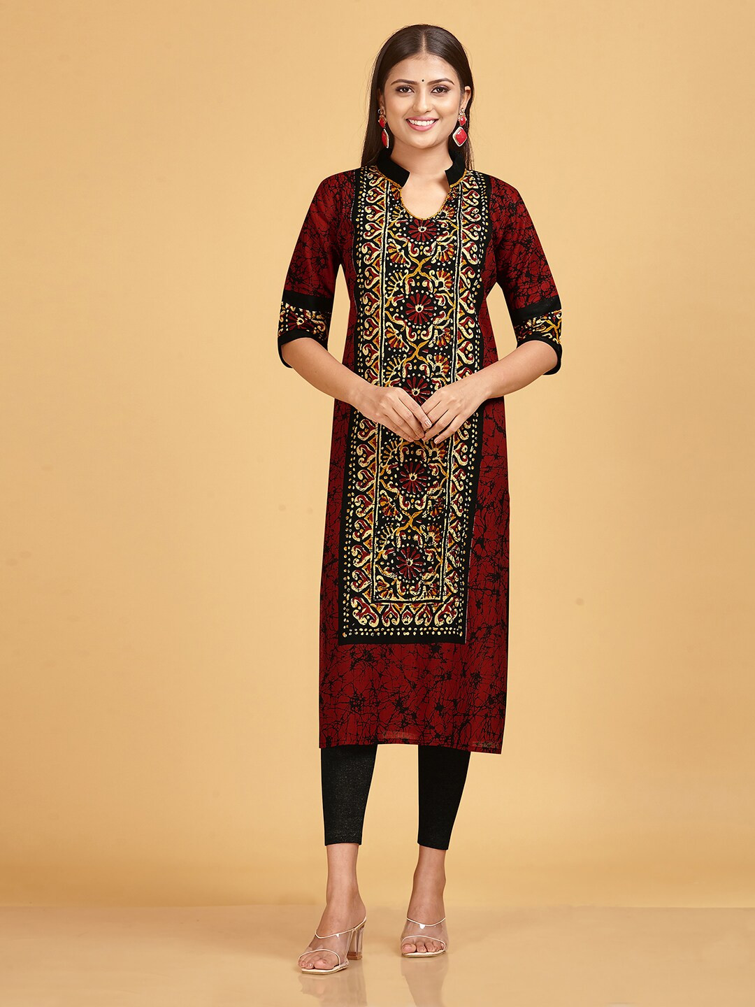 

SHANVIKA Ethnic Motif Printed Pure Cotton Unstitched Dress Material, Red