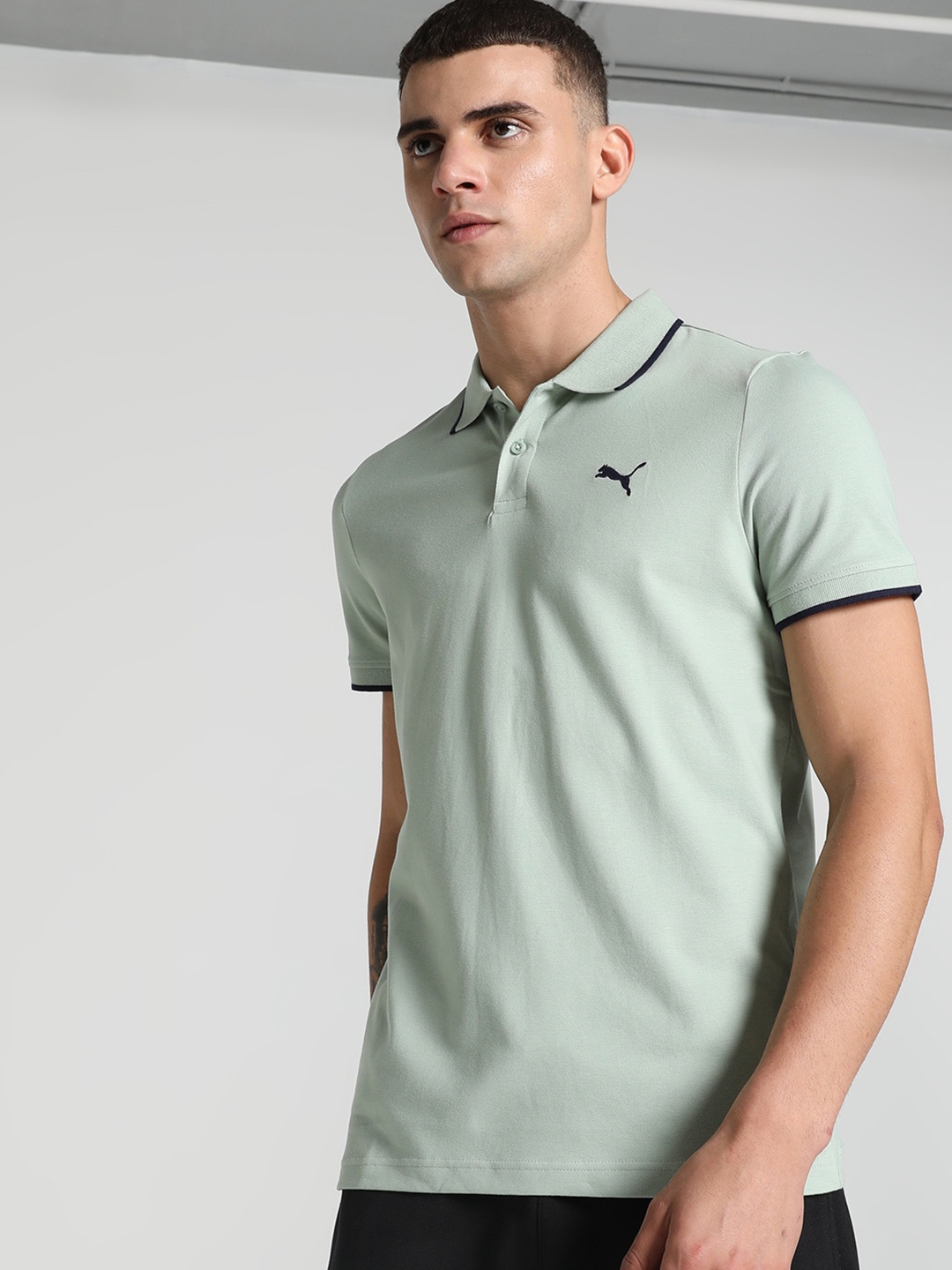 

Puma Collar Tipping Heather Slim Fit Polo Cotton Slim-Fit T-Shirt, Green