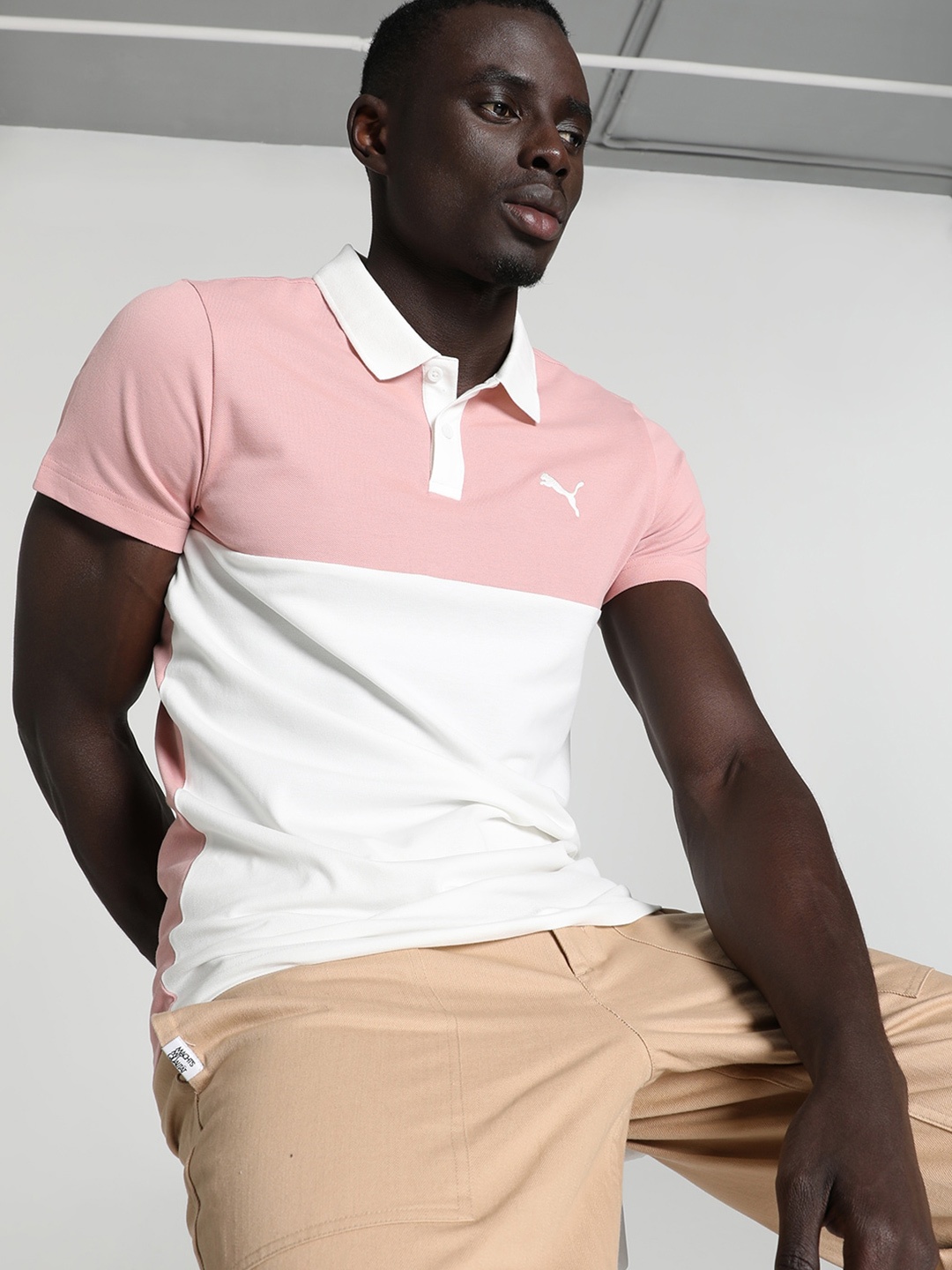 

Puma Colourblocked Polo Collar Cotton Slim-Fit T-Shirt, White