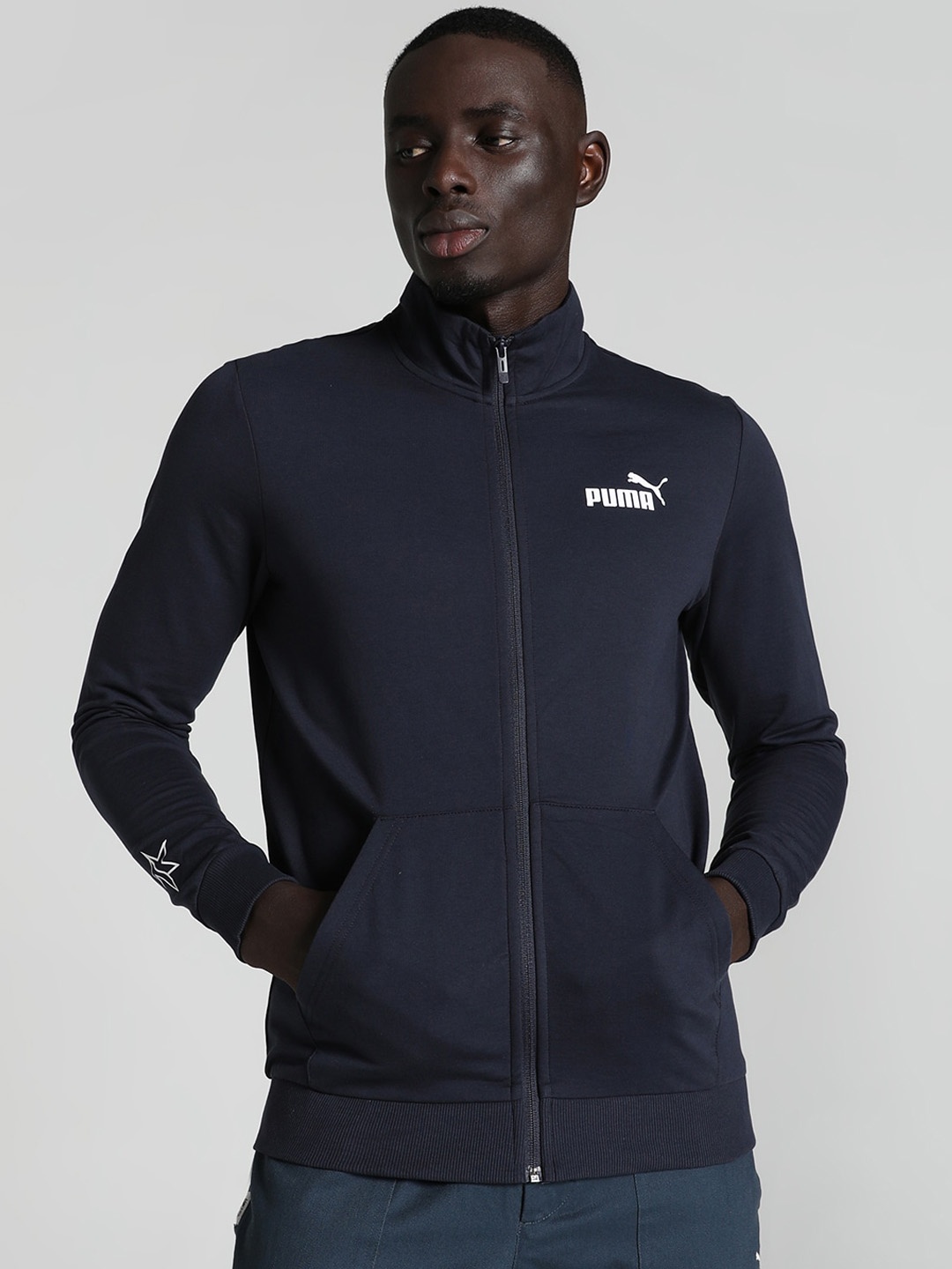 

Puma Printed PUMAx1DER Grunge Logo Slim-Fit Cotton Sporty Jacket, Navy blue