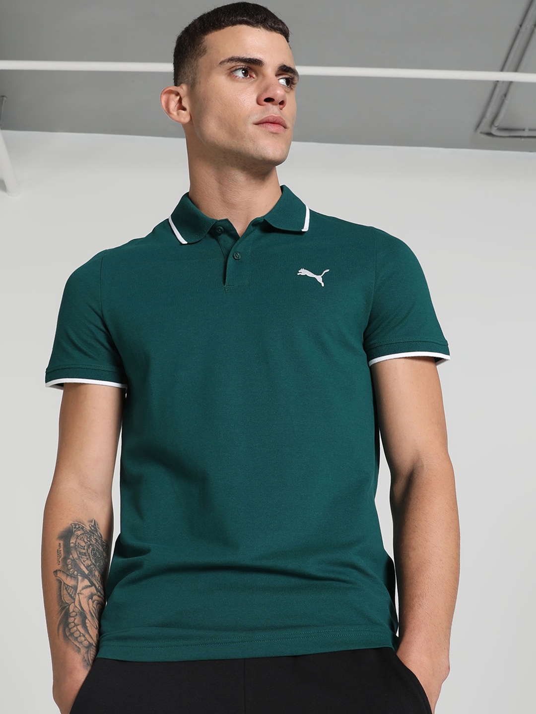 

Puma Collar Tipping Heather Slim Fit Polo T-Shirt, Green