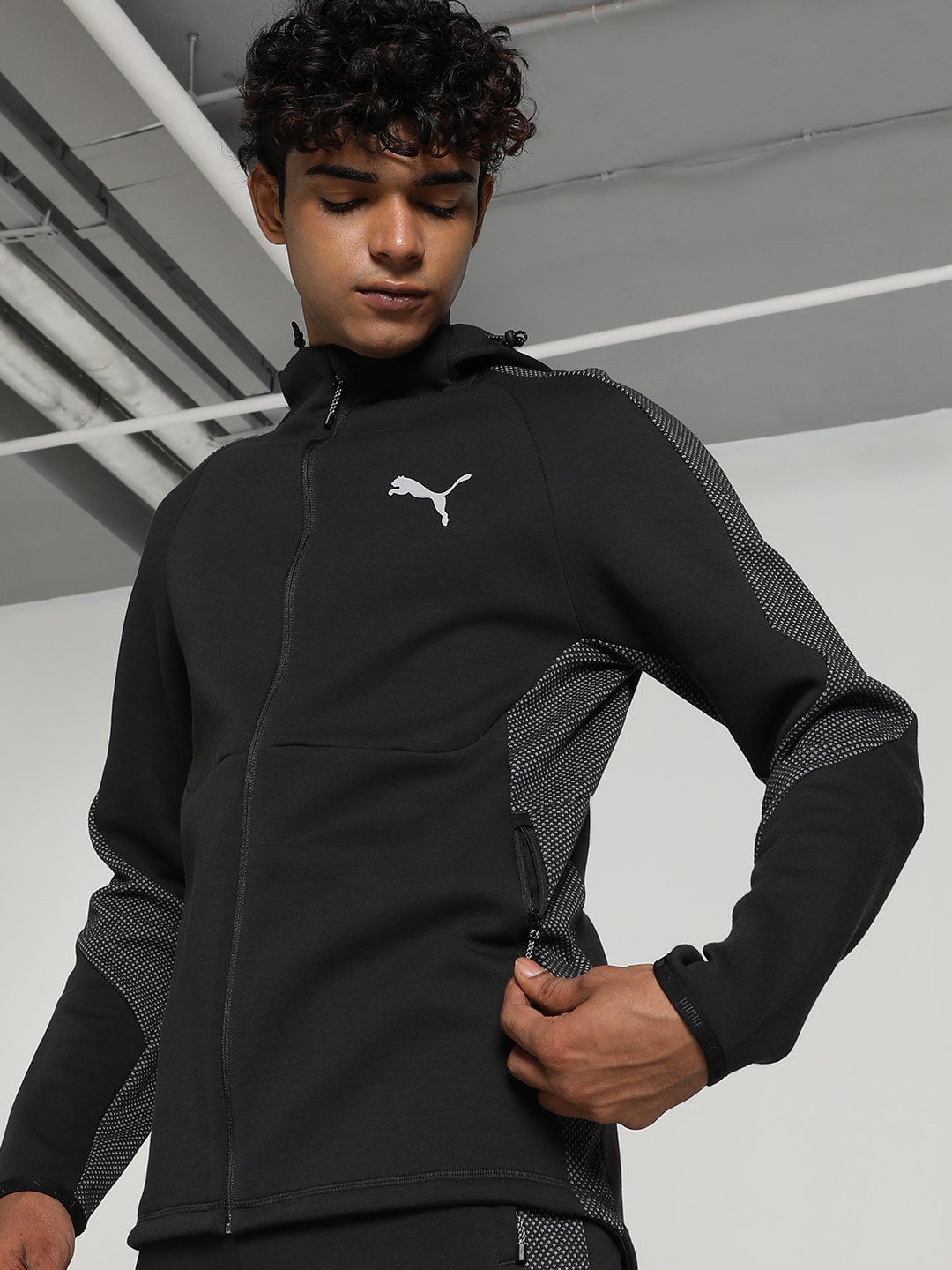 

Puma EVOSTRIPE Full-Zip Hooded Cotton Sporty Jacket, Black