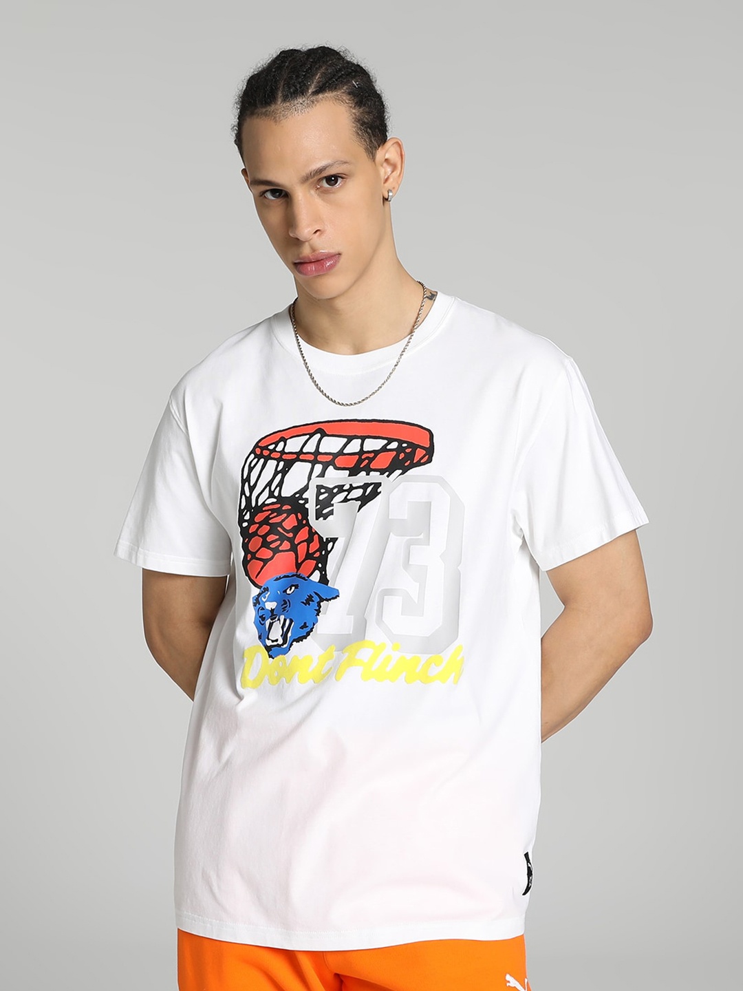 

Puma FRANCHISE Basketball Graphic Printed Cotton T-Shirt, White