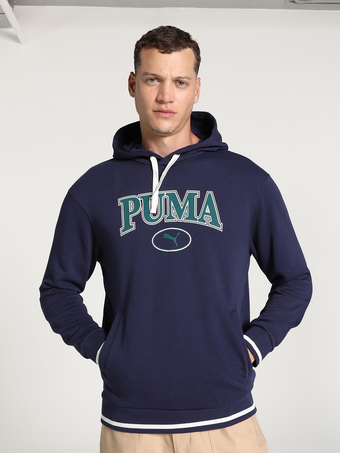 

Puma Squad Printed Cotton Hooded Sweatshirt, Navy blue