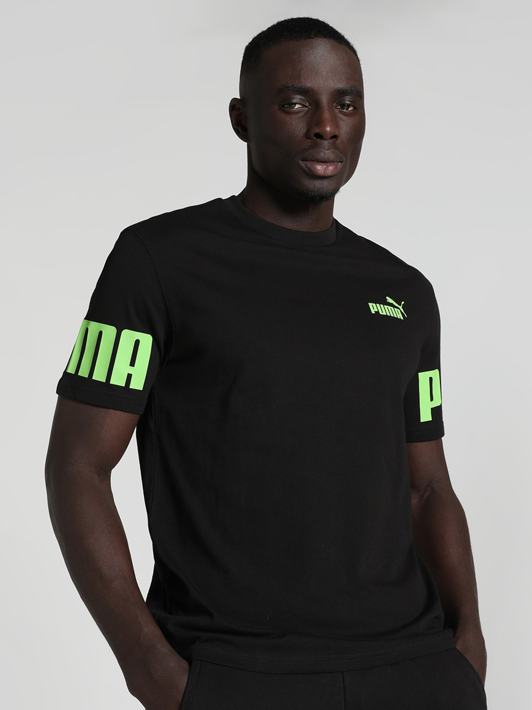

Puma POWER Brand Logo Printed ColorBlock Pure Cotton Tshirts, Black