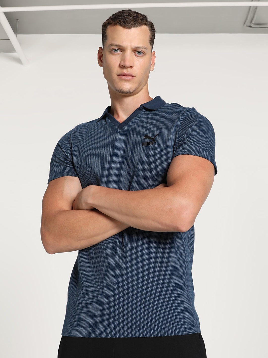 

Puma Classics Jacquard Cotton Slim-Fit Polo T-Shirt, Blue
