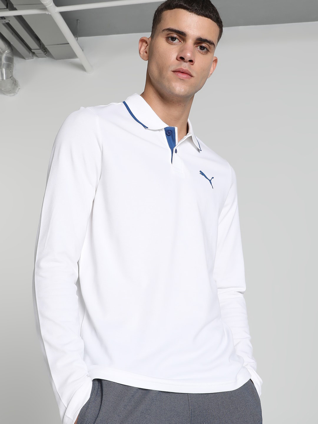 

Puma Cotton Long Sleeved Polo Sweatshirt, White