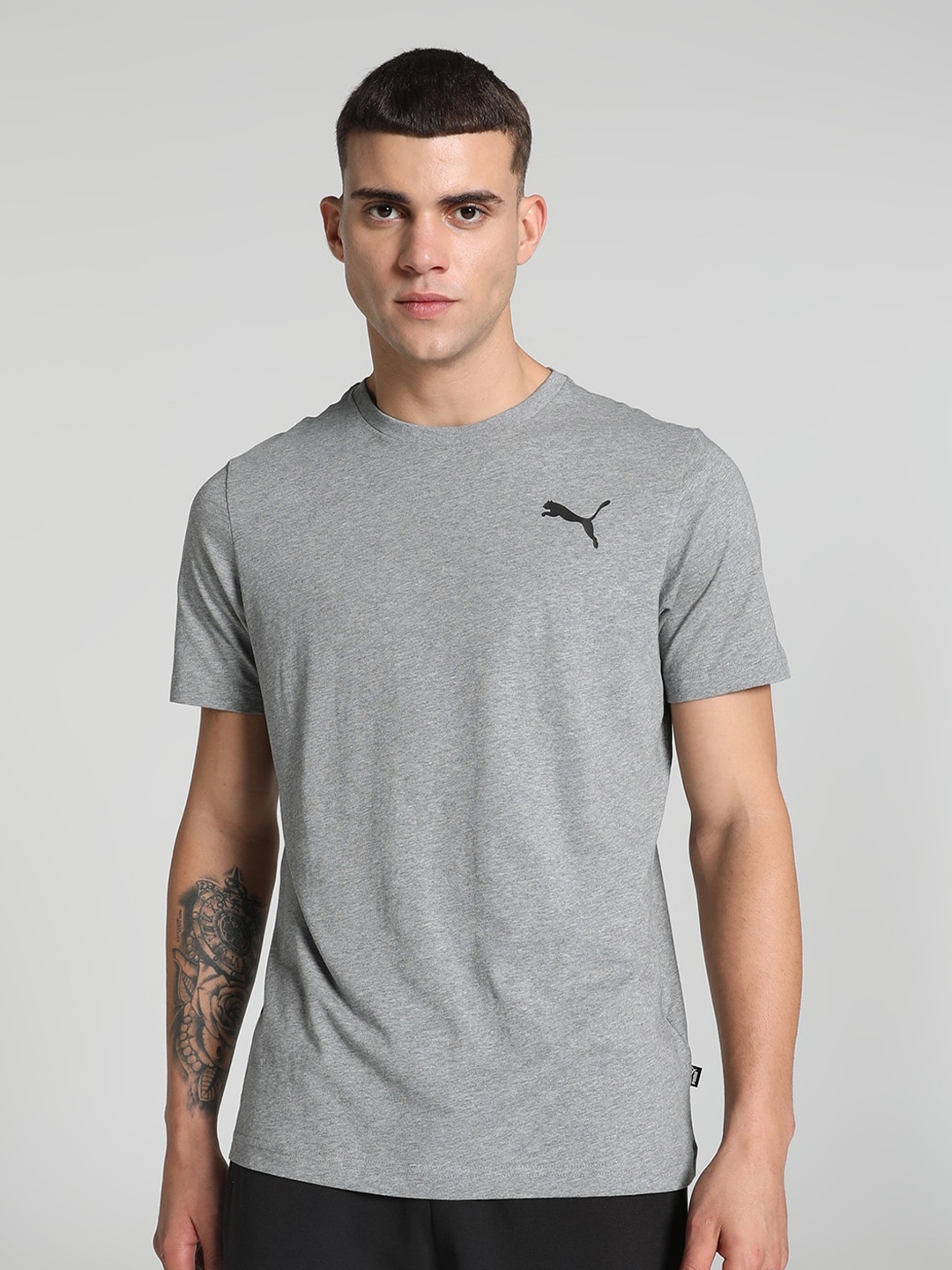 

Puma Essentials Small Logo Cotton Round Neck T-Shirt, Grey