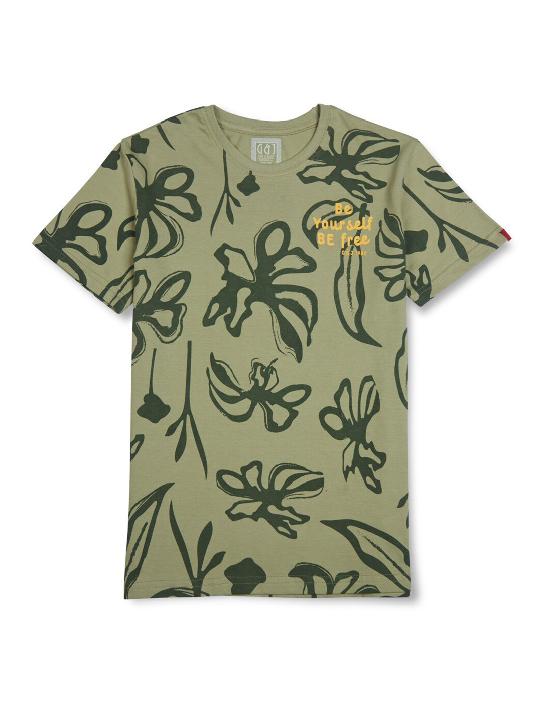 

Gini and Jony Boys Floral Printed Cotton T-shirt, Olive