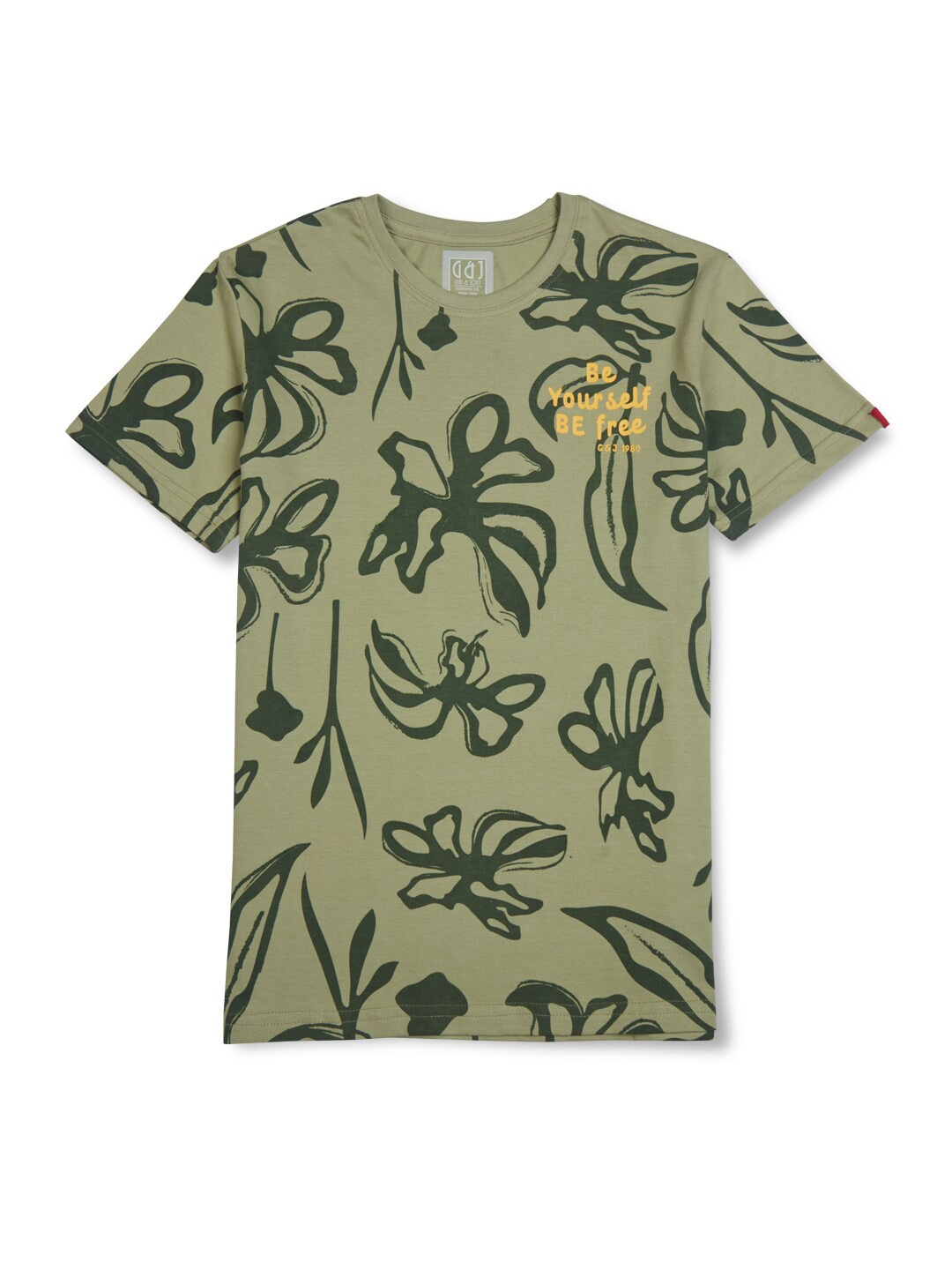 

Gini and Jony Boys Floral Printed Cotton T-shirt, Olive