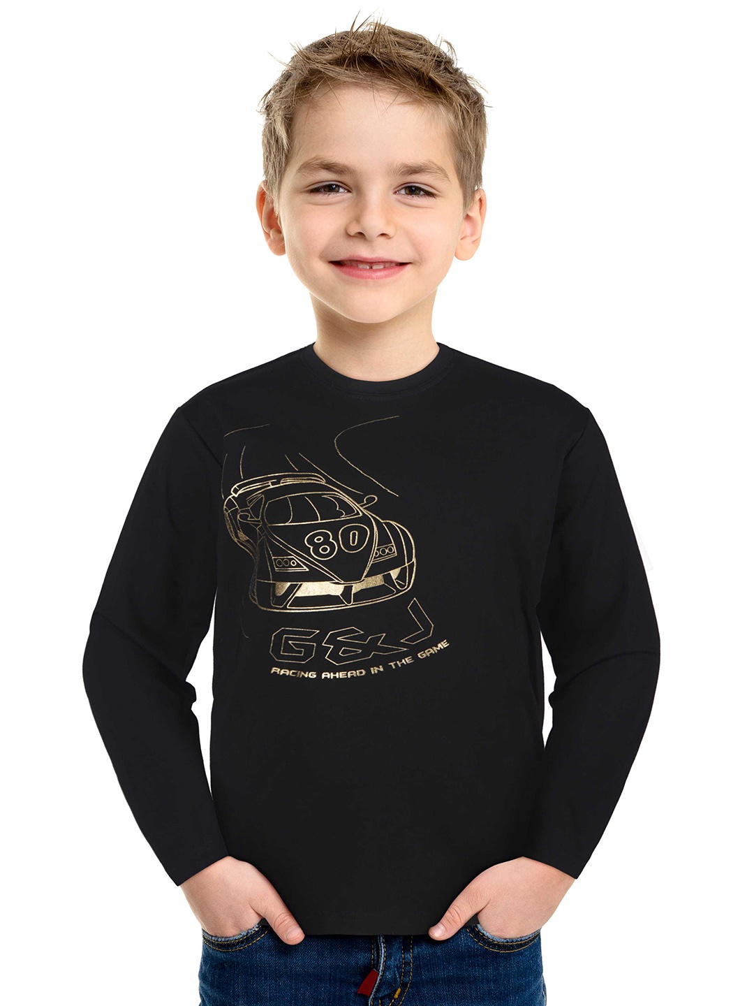 

Gini and Jony Boys Graphic Printed Cotton T-shirt, Black