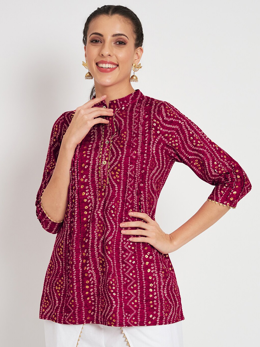 

studio rasa Bandhani Printed Pleated Kurti, Pink