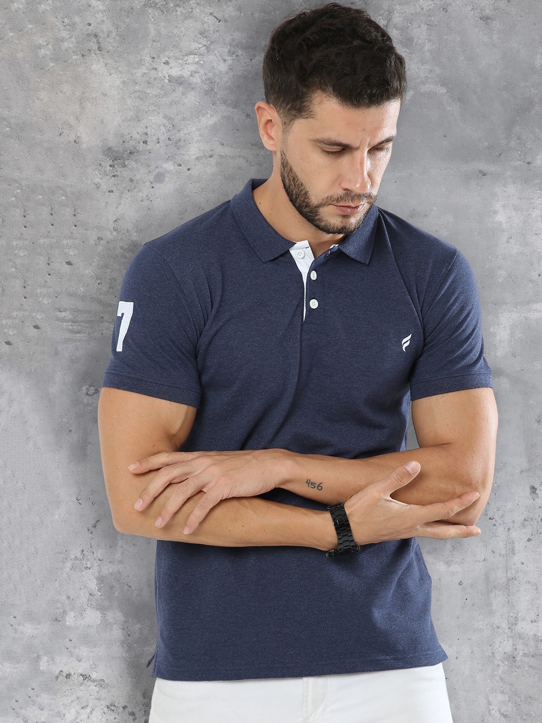 

fanideaz Polo Collar Pure Cotton Casual T-shirt, Navy blue
