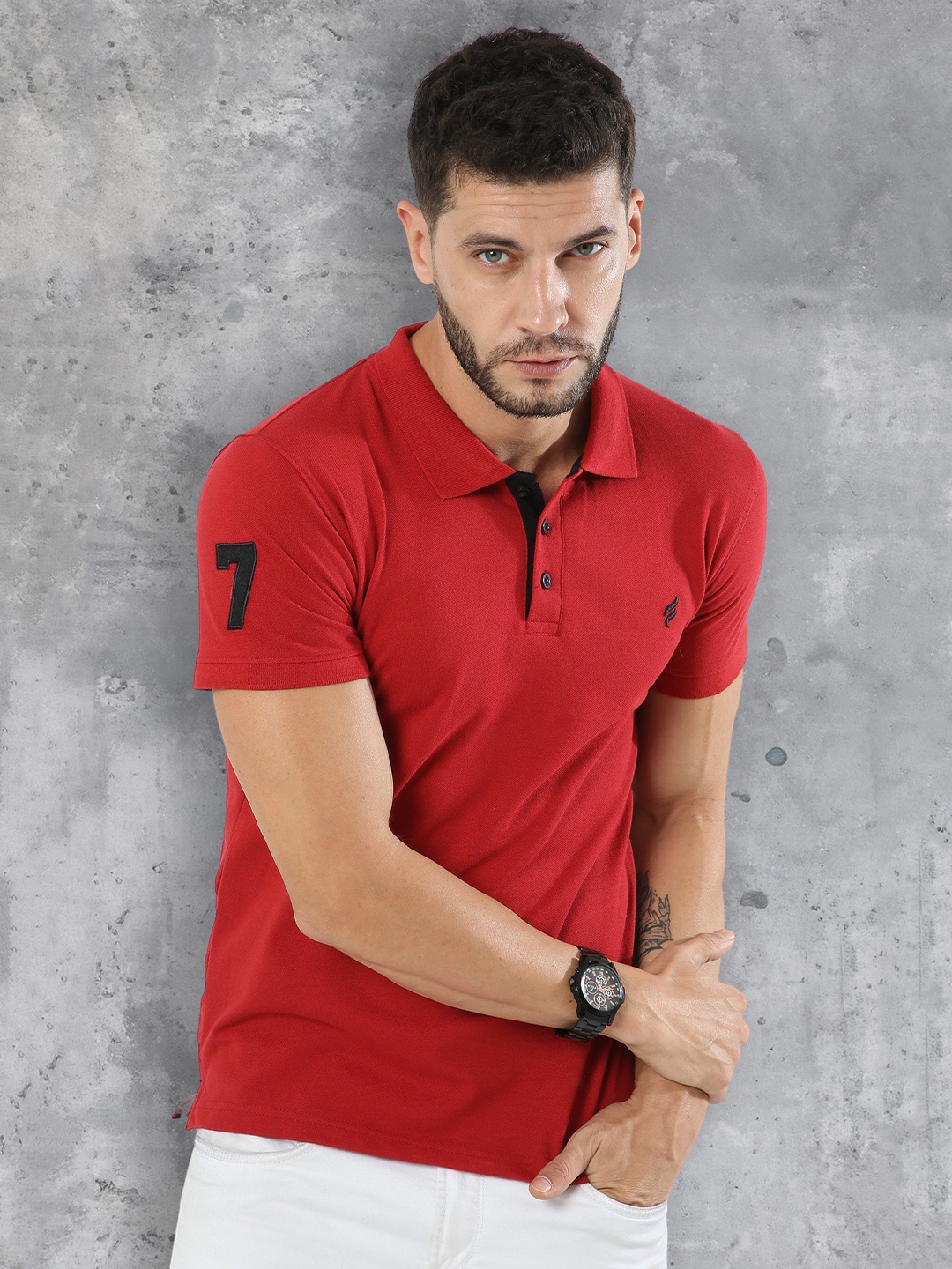 

fanideaz Polo Collar Pure Cotton Casual T-shirt, Maroon