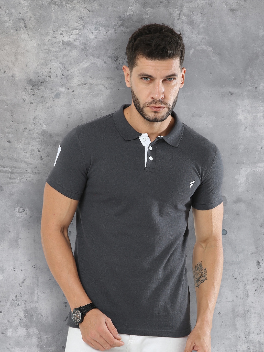 

fanideaz Polo Collar Pure Cotton T-Shirt, Grey