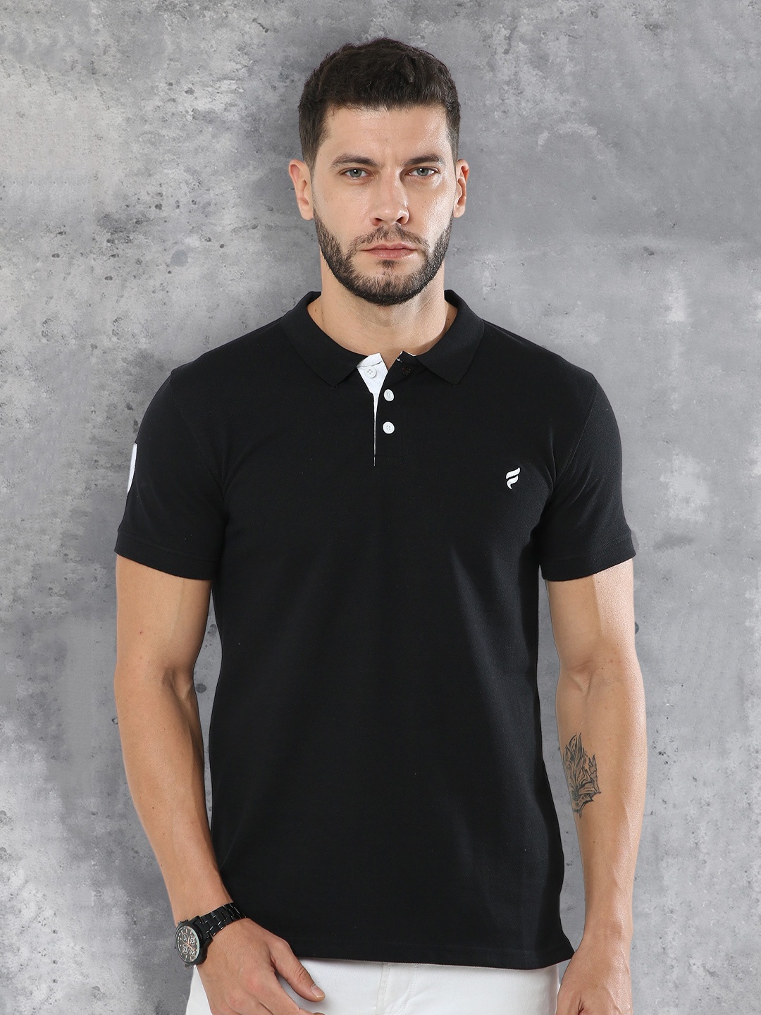 

fanideaz Polo Collar Pure Cotton T-Shirt, Black