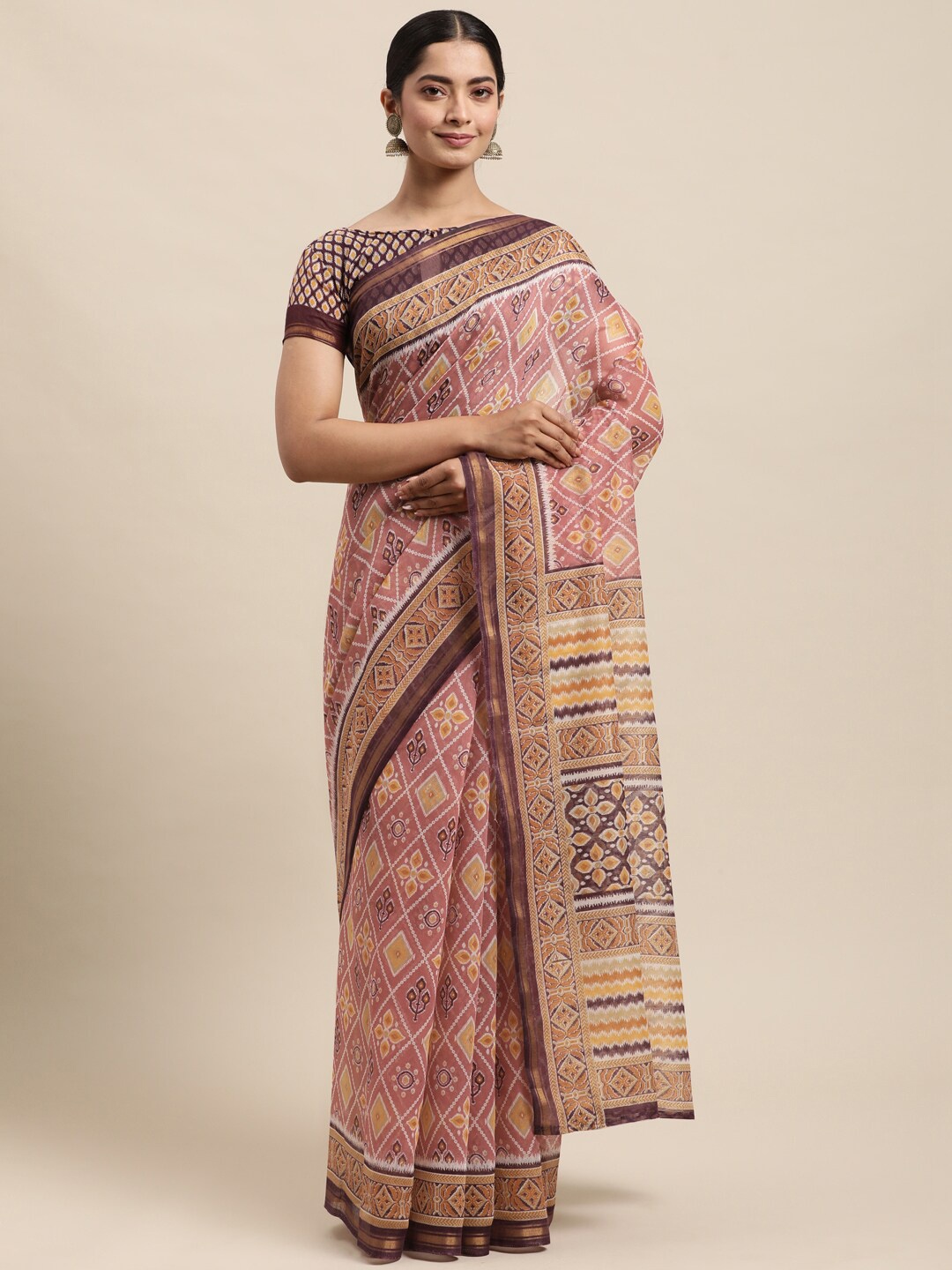 

Shaily Bandhani Printed Zari Bandhani Saree, Peach