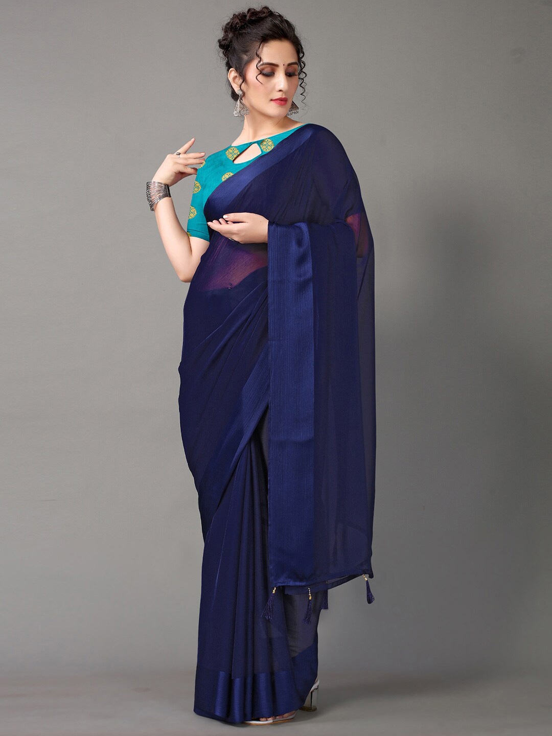 

Shaily Poly Chiffon Saree, Navy blue