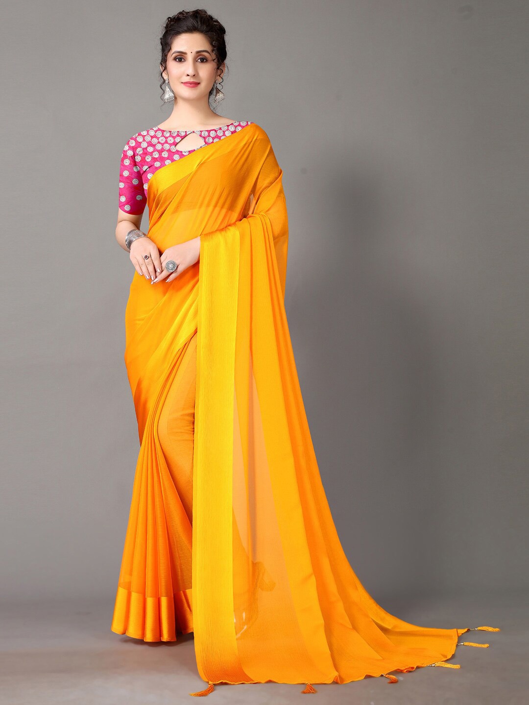 

Shaily Poly Chiffon Saree, Yellow