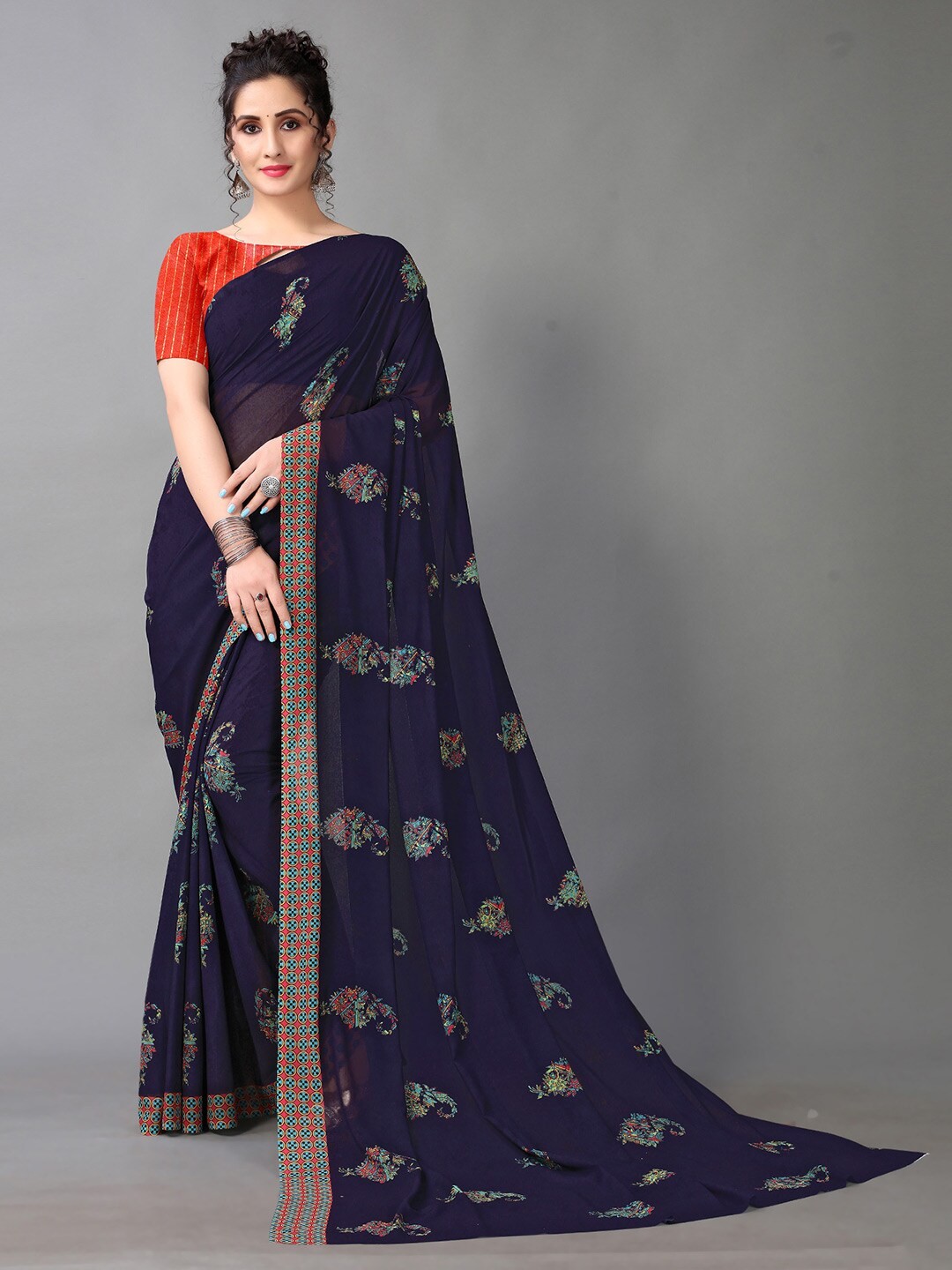 

Shaily Paisley Printed Pure Georgette Saree, Purple