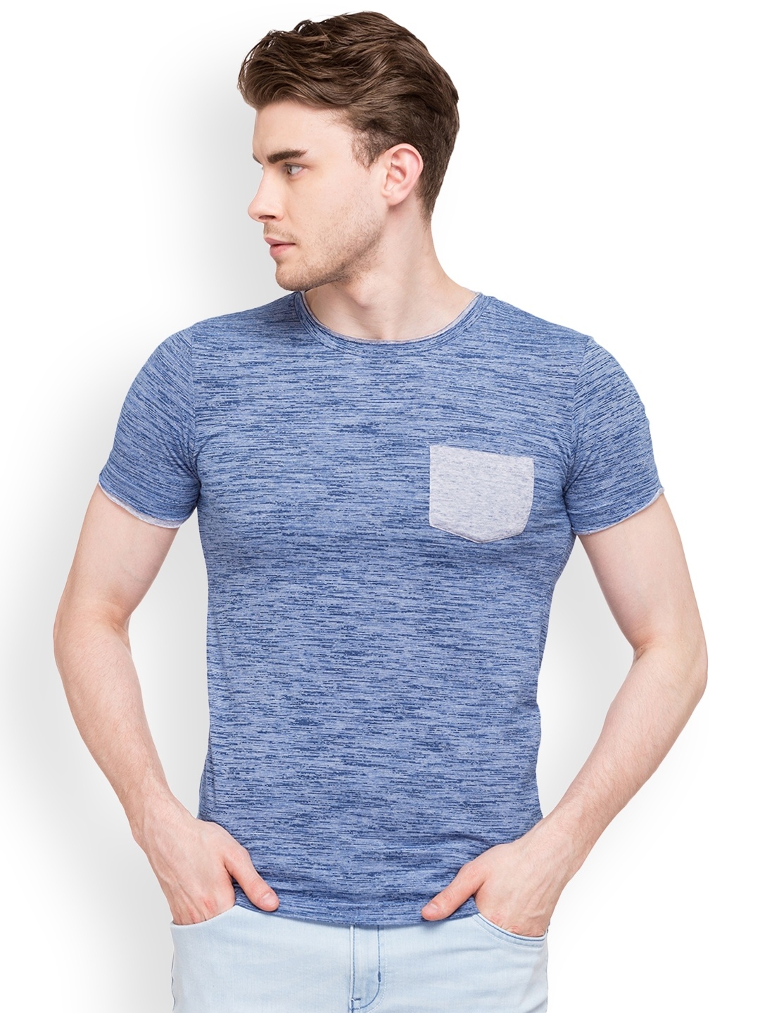 

Globus Men Blue Self-Design Round Neck T-shirt