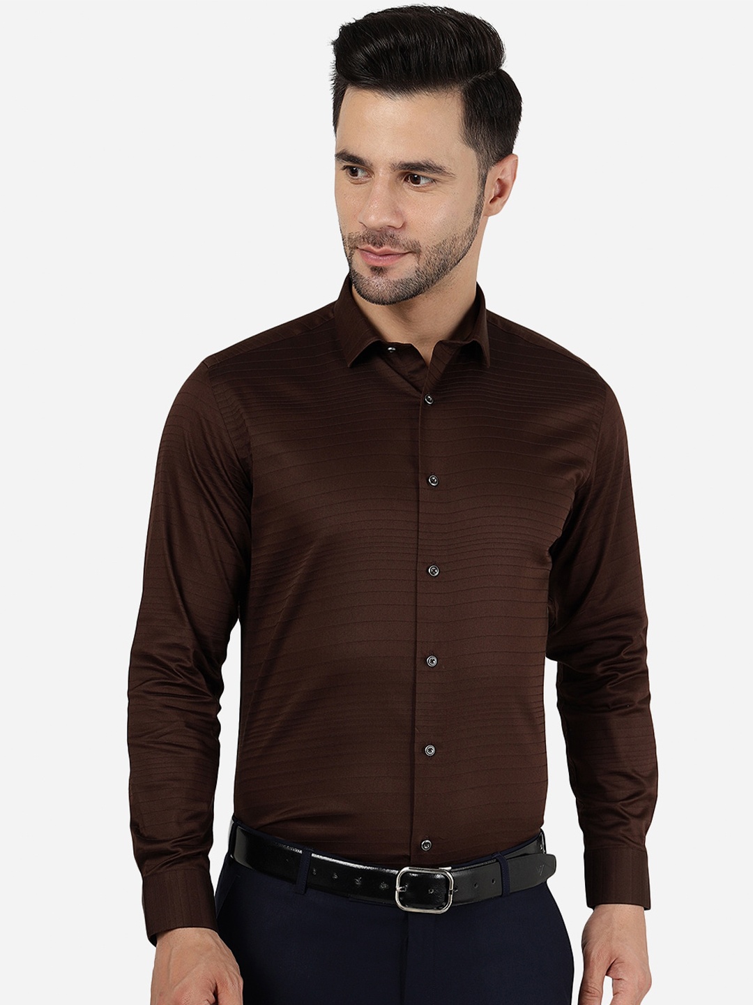 

Greenfibre Slim Fit Spread Collar Cotton Formal Shirt, Brown