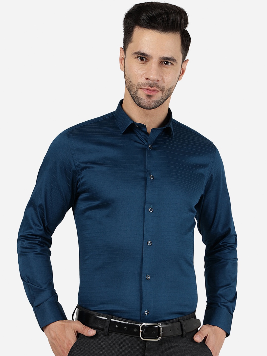 

Greenfibre Slim Fit Striped Cotton Formal Shirt, Blue