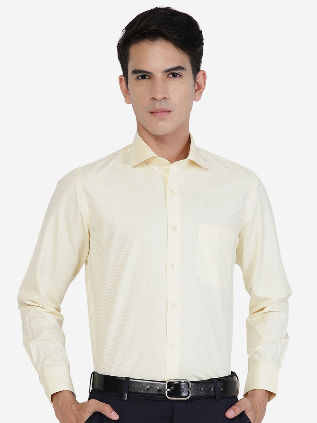 

Greenfibre Slim Fit Self Design Cotton Formal Shirt, Yellow