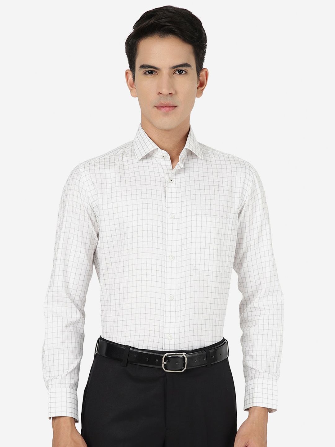 

Greenfibre Fit Grid Tattersall Checked Cotton Formal Shirt, White