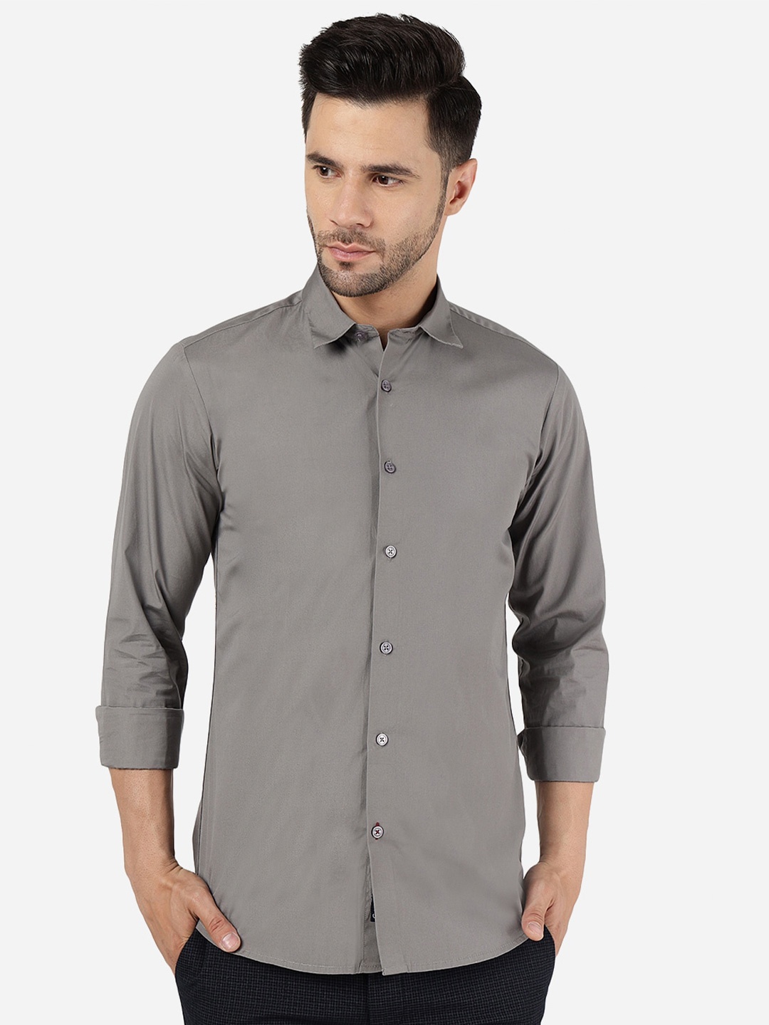 

JADE BLUE Spread Collar Slim Fit Cotton Casual Shirt, Grey