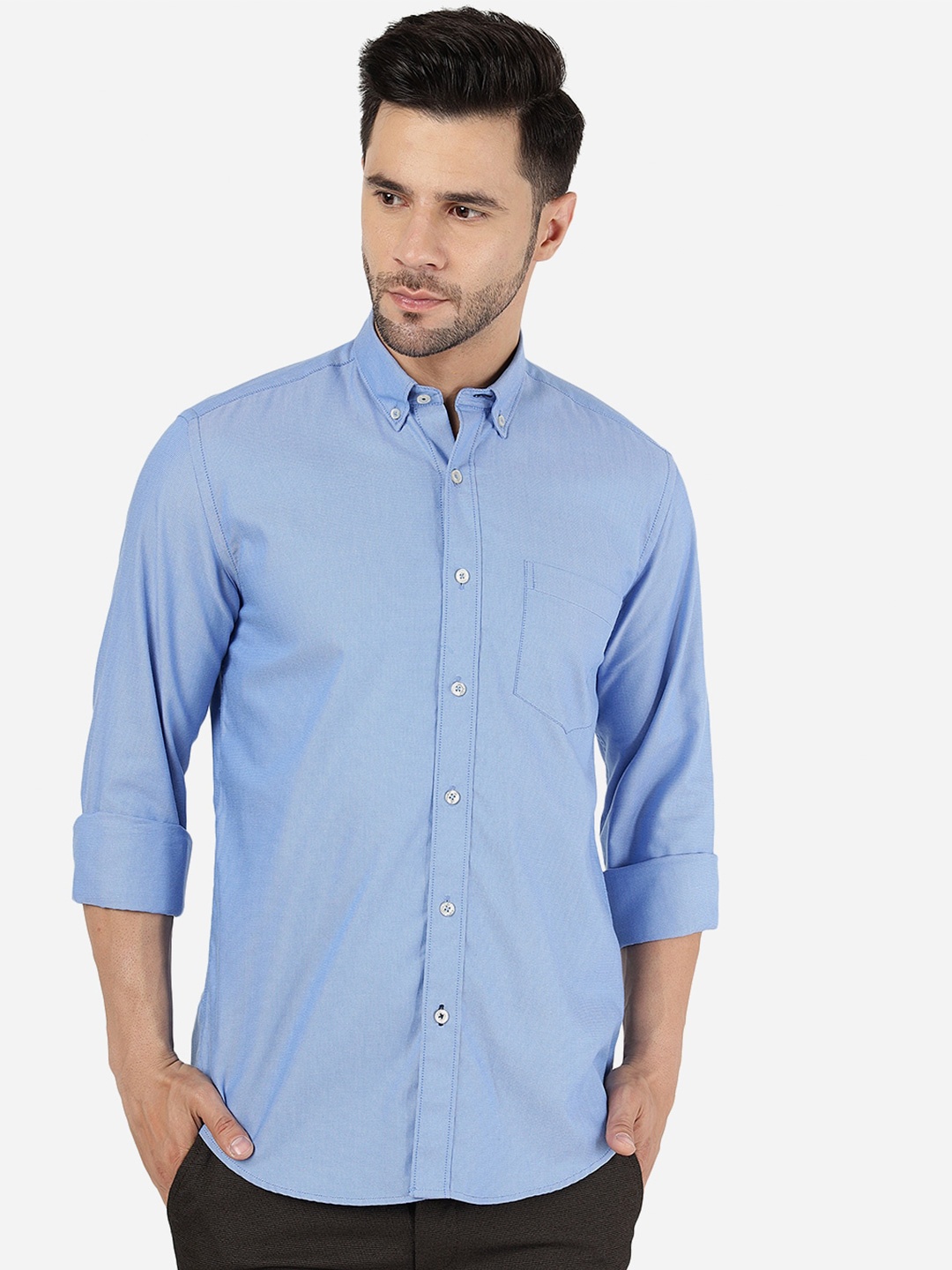 

JADE BLUE Button Down Collar Cotton Slim Fit Casual Shirt