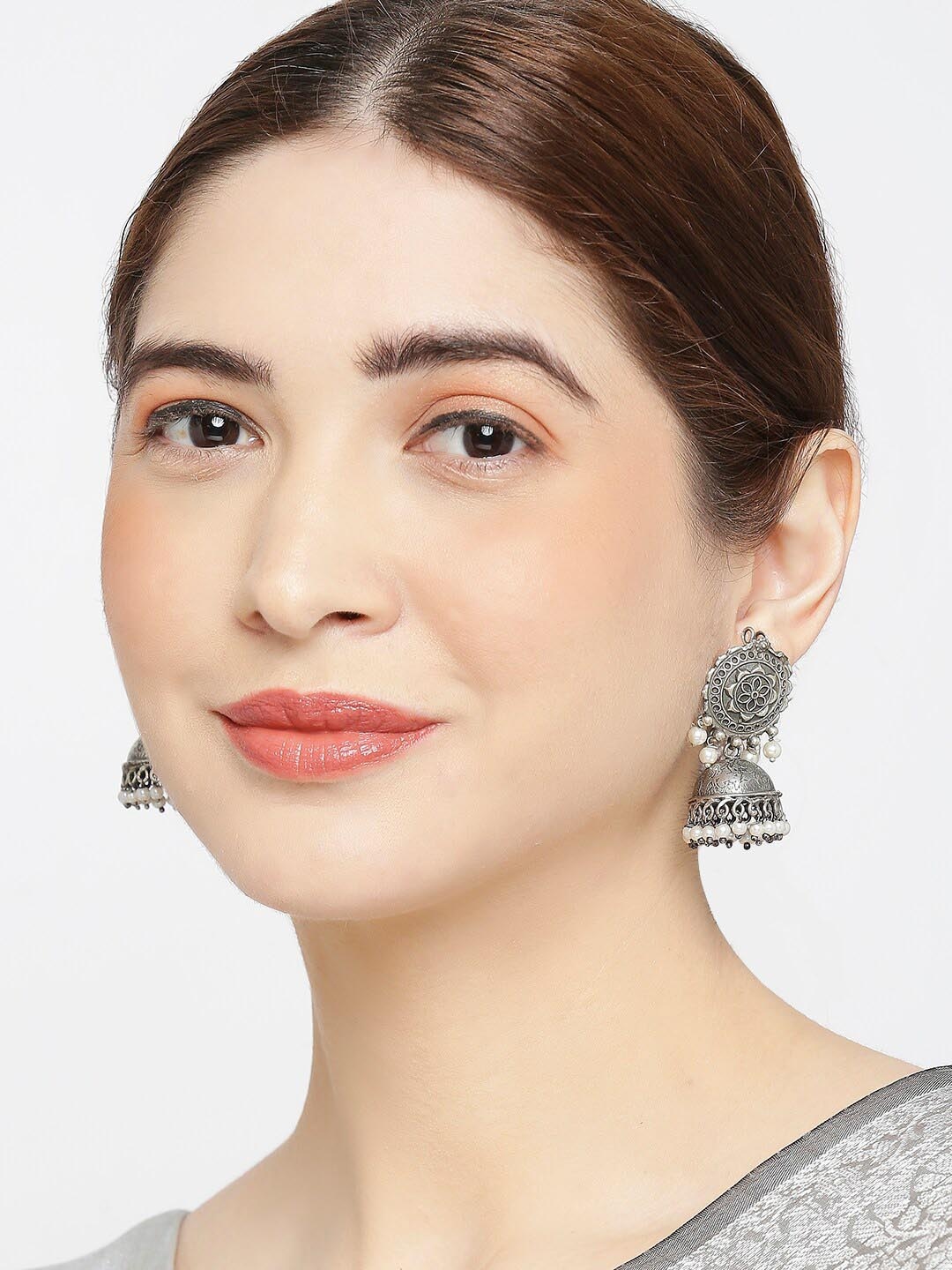 

OOMPH Dome-Shaped Beaded Jhumkas, Silver