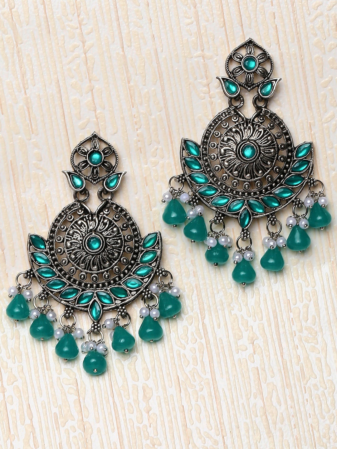 

OOMPH Floral Oxidised Chandbalis Earrings, Silver