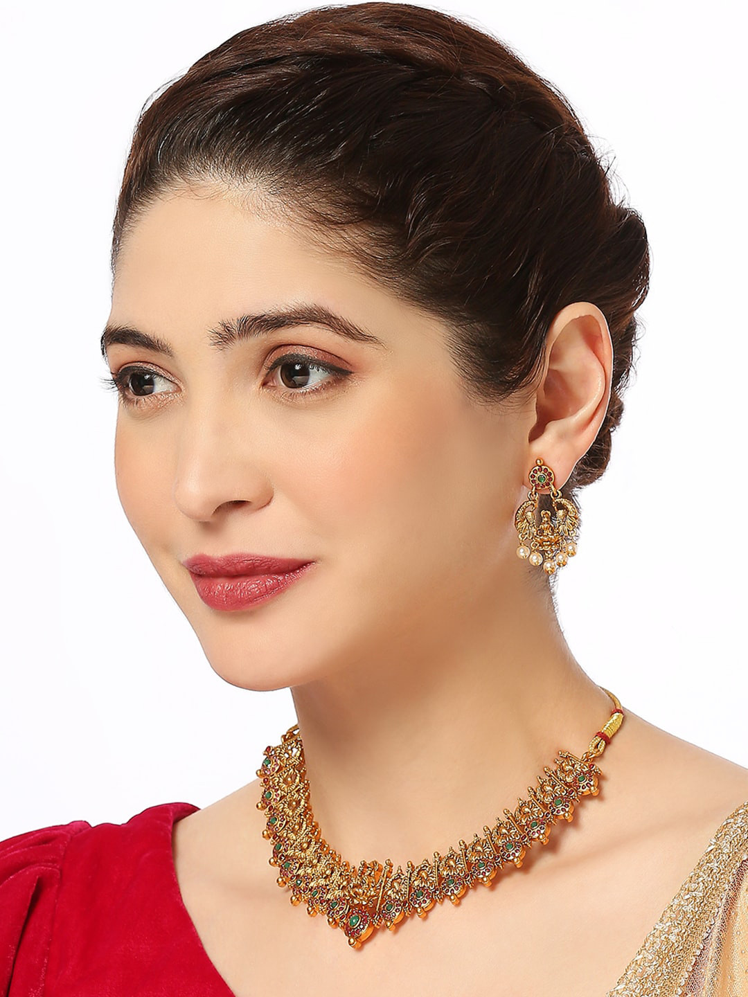 

OOMPH Gold Plated Stone Studded Peacock Choker Jewellery Set
